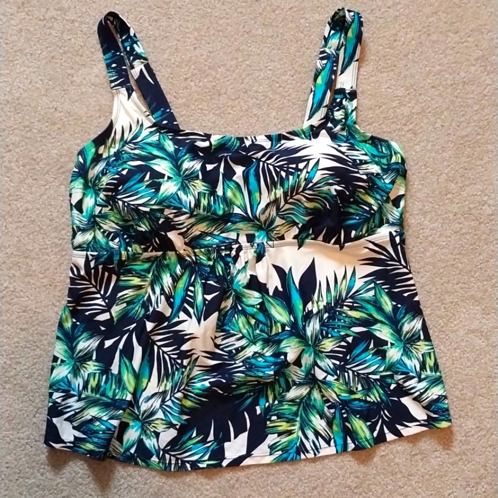 Tankini Top Palm Print White, navy, turquoise, green
